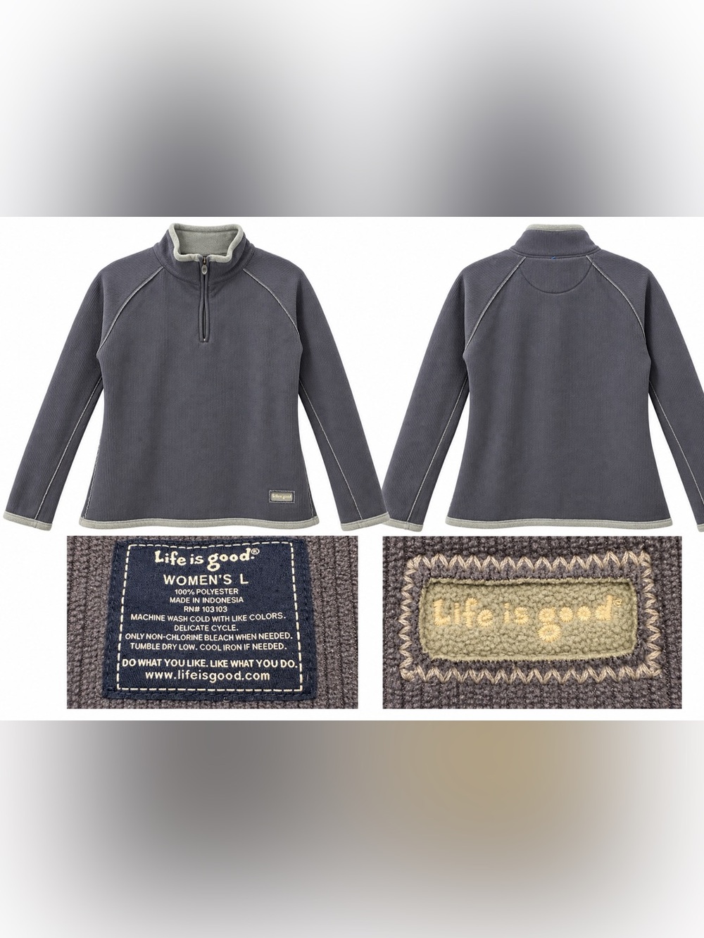 Life is Good Women’s Charcoal Quarter-Zip Pullover – Size L